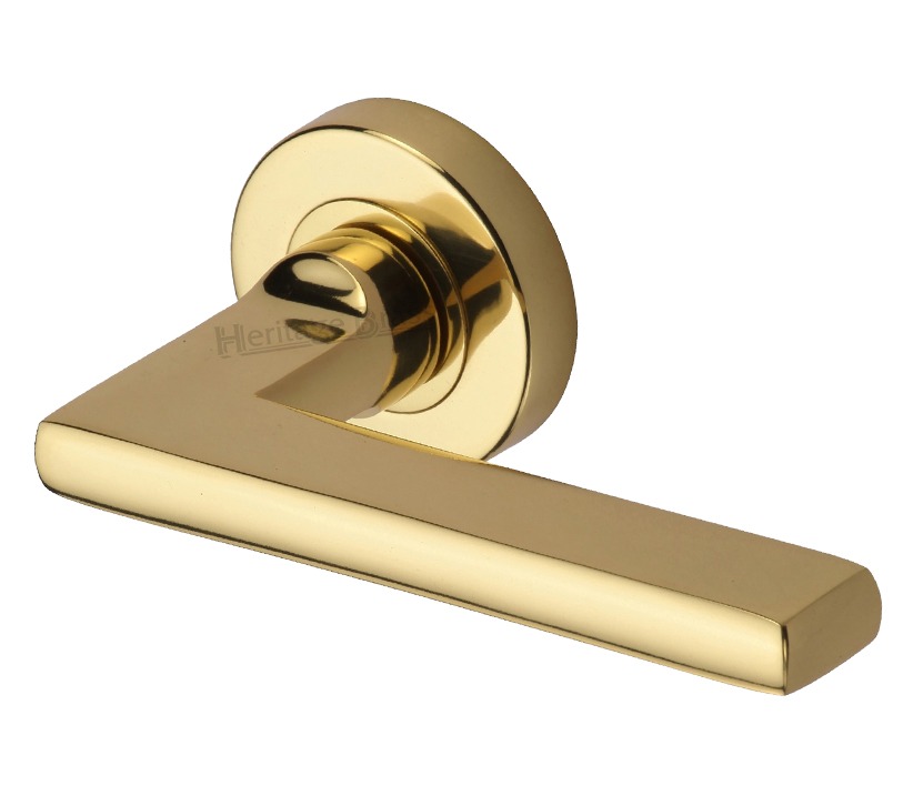 Heritage Brass Trident Polished Brass Door Handles On Round Rose (sold In Pairs)