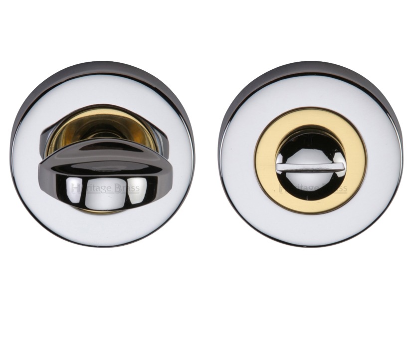 Heritage Brass Round 53mm Diameter Turn & Release, Dual Finish – Polished Chrome With Polished Brass