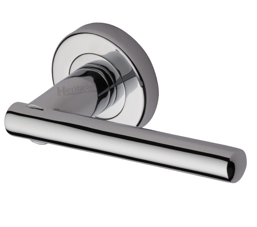 Heritage Brass Challenger Polished Chrome Door Handles On Round Rose (sold In Pairs)