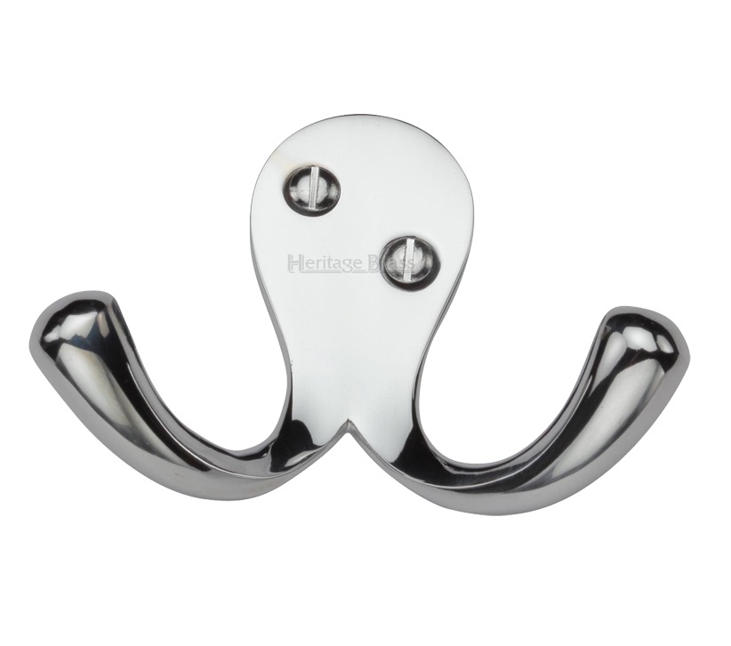Heritage Brass Double Robe Hook (64mm Width), Polished Chrome