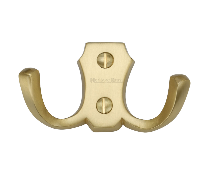 Heritage Brass Double Robe Hook (78mm Width), Satin Brass