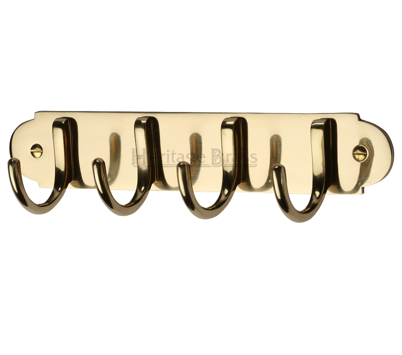 Heritage Brass Coat Hooks On Plate (223mm Width), Polished Brass
