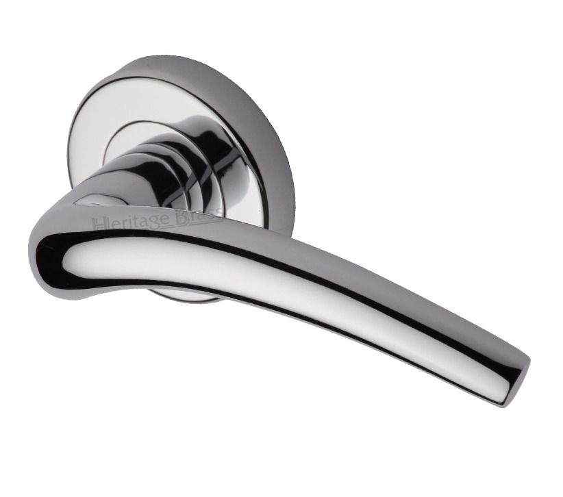 Heritage Brass Wing Polished Chrome Door Handles On Round Rose (sold In Pairs)