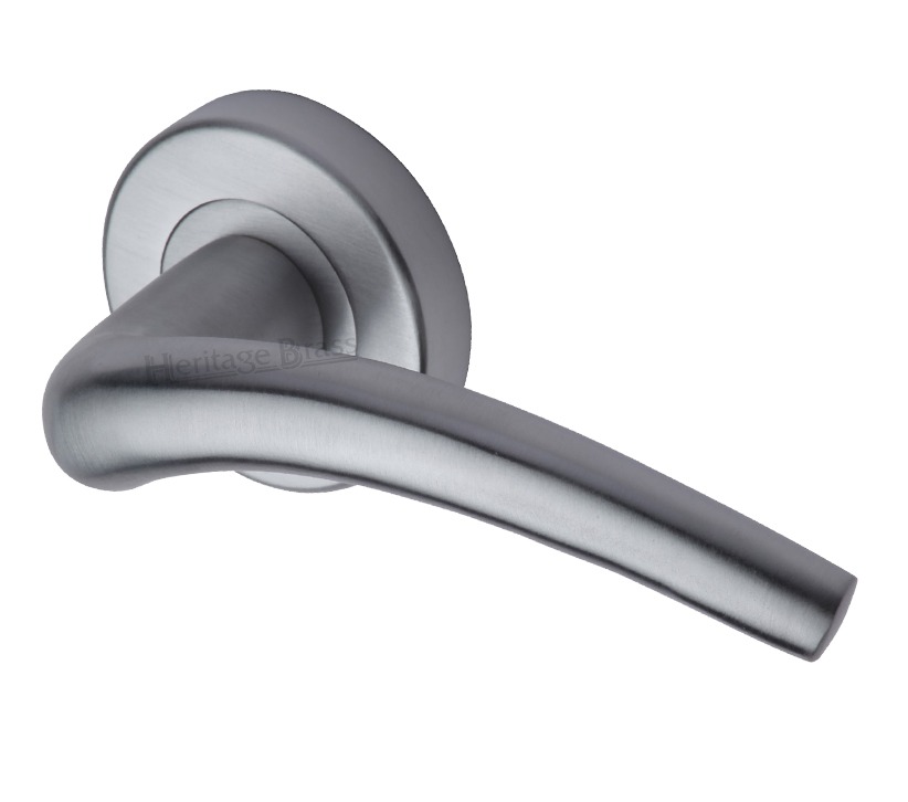 Heritage Brass Wing Satin Chrome Door Handles On Round Rose (sold In Pairs)