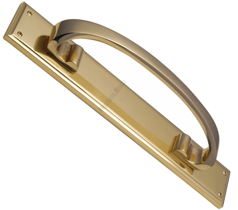 Heritage Brass Large Pull Handle On 464mm Backplate, Polished Brass