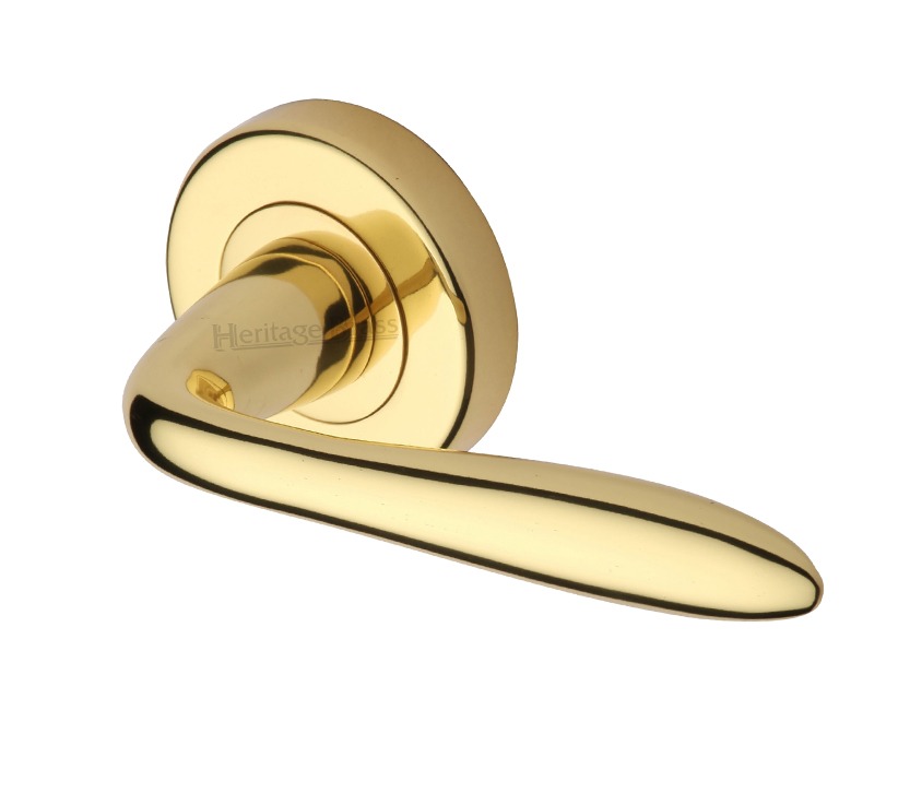 Heritage Brass Sutton Polished Brass Door Handles On Round Rose (sold In Pairs)
