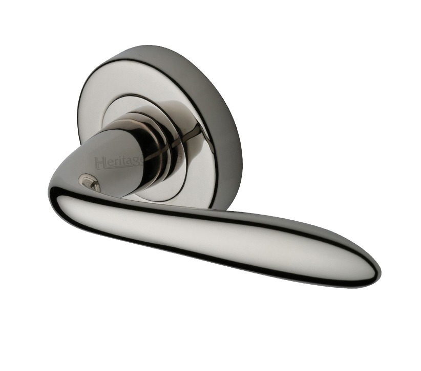 Heritage Brass Sutton Polished Nickel Door Handles On Round Rose (sold In Pairs)