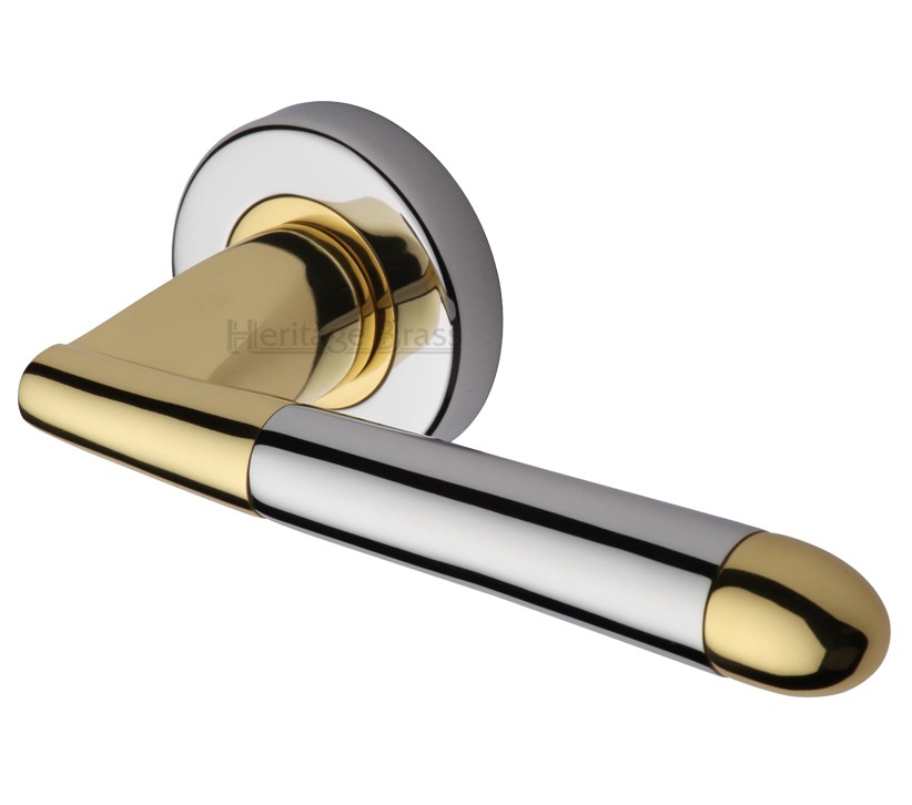 Heritage Brass Turin Dual Finish Polished Chrome With Polished Brass Edge Door Handles On Round Rose (sold In Pairs)