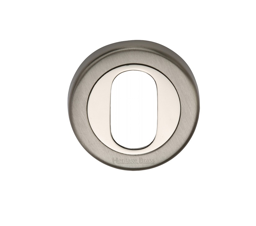 Heritage Brass Oval Profile Key Escutcheon Mercury Finish, Satin Nickel With Polished Nickel