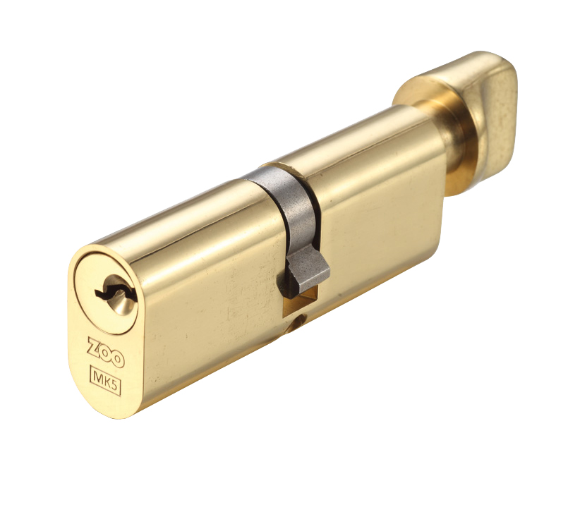Zoo Hardware Vier Precision Oval Profile 5 Pin Cylinder & Turns (60mm, 70mm Or 80mm), Polished Brass