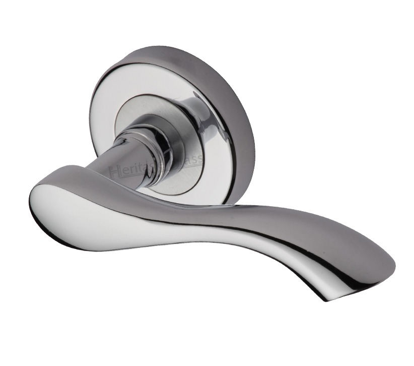 Heritage Brass Algarve Polished Chrome Door Handles On Round Rose (sold In Pairs)