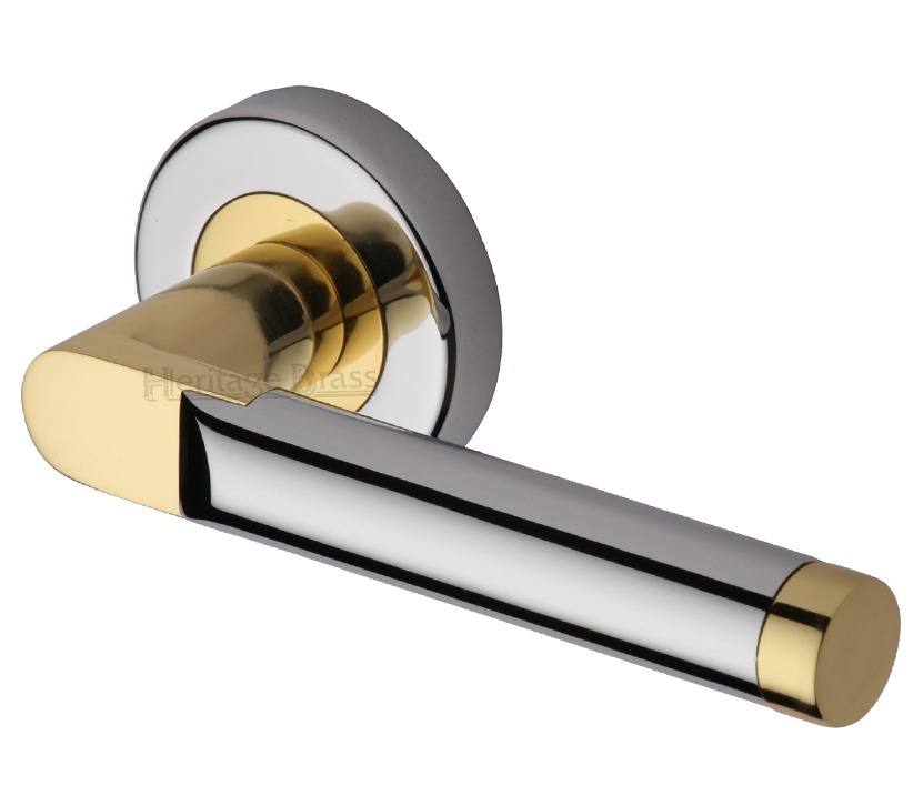 Heritage Brass Celia Dual Finish Polished Chrome With Polished Brass Edge Door Handles On Round Rose (sold In Pairs)