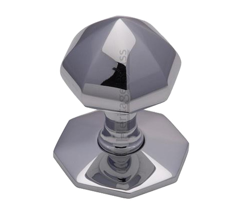 Heritage Brass Faceted Centre Door Knob, Polished Chrome