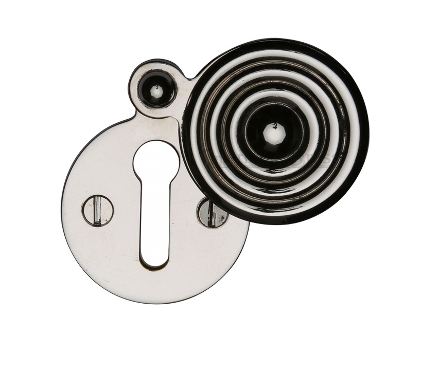 Heritage Brass Standard Round Reeded Covered Key Escutcheon, Polished Nickel