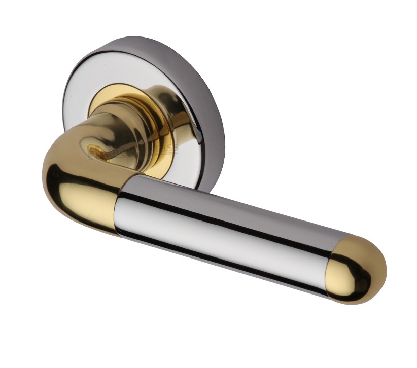 Heritage Brass Vienna Dual Finish Polished Chrome With Polished Brass Edge Door Handles On Round Rose (sold In Pairs)