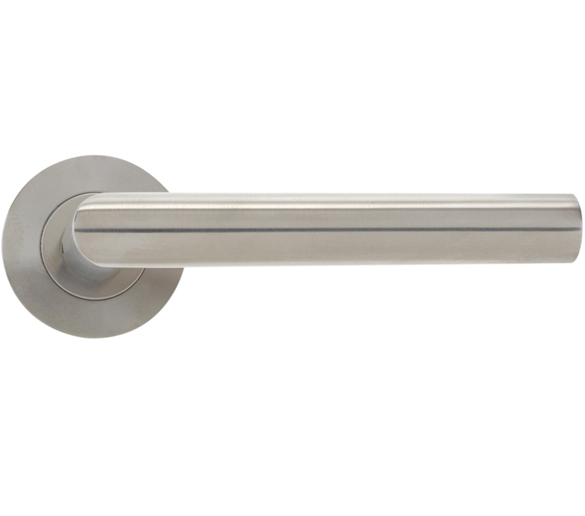Zoo Hardware Vier Mitred Lever On Round Rose, Satin Stainless Steel  (sold In Pairs)