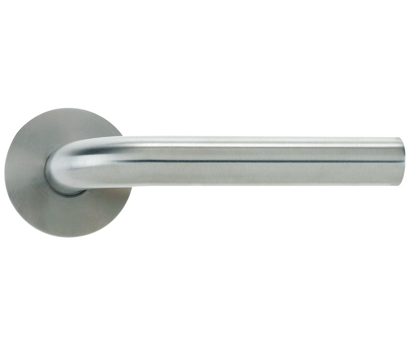 Zoo Hardware Vier Radius Lever On Round Rose, Satin Stainless Steel  (sold In Pairs)