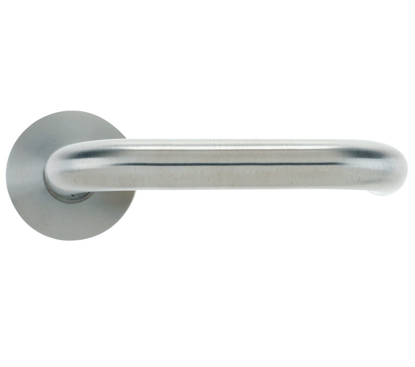 Zoo Hardware Vier Rtd Lever On Round Rose, Satin Stainless Steel  (sold In Pairs)