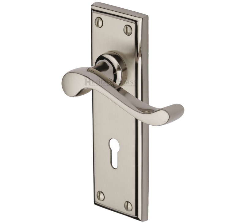 Heritage Brass Edwardian Mercury Finish Satin Nickel With Polished Nickel Edge Handles (sold In Pairs)