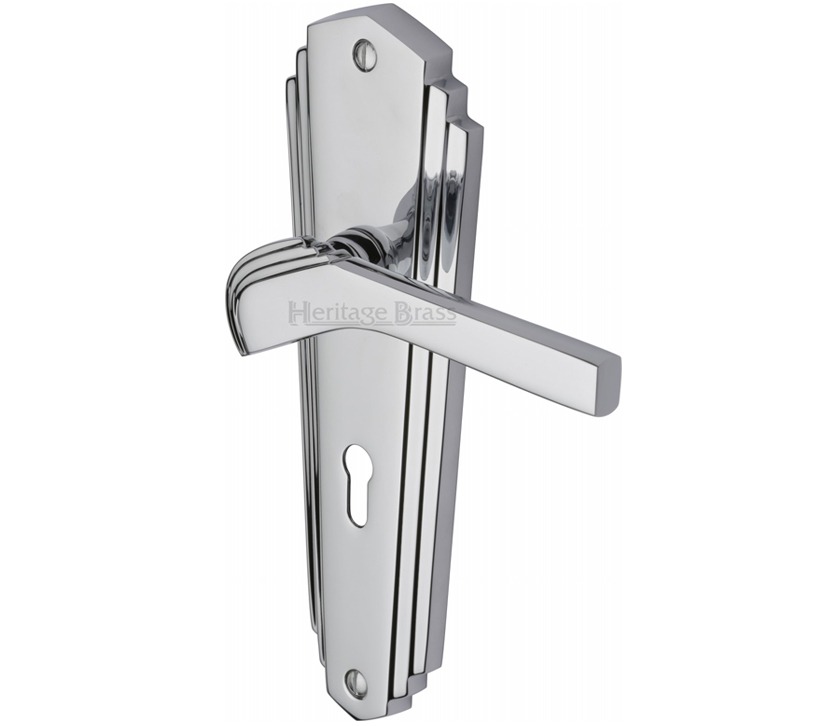 Heritage Brass Waldorf Art Deco Style Door Handles, Polished Chrome (sold In Pairs)