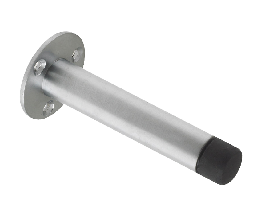 Zoo Hardware Cylinder Door Stop With Rose (90mm), Satin Chrome