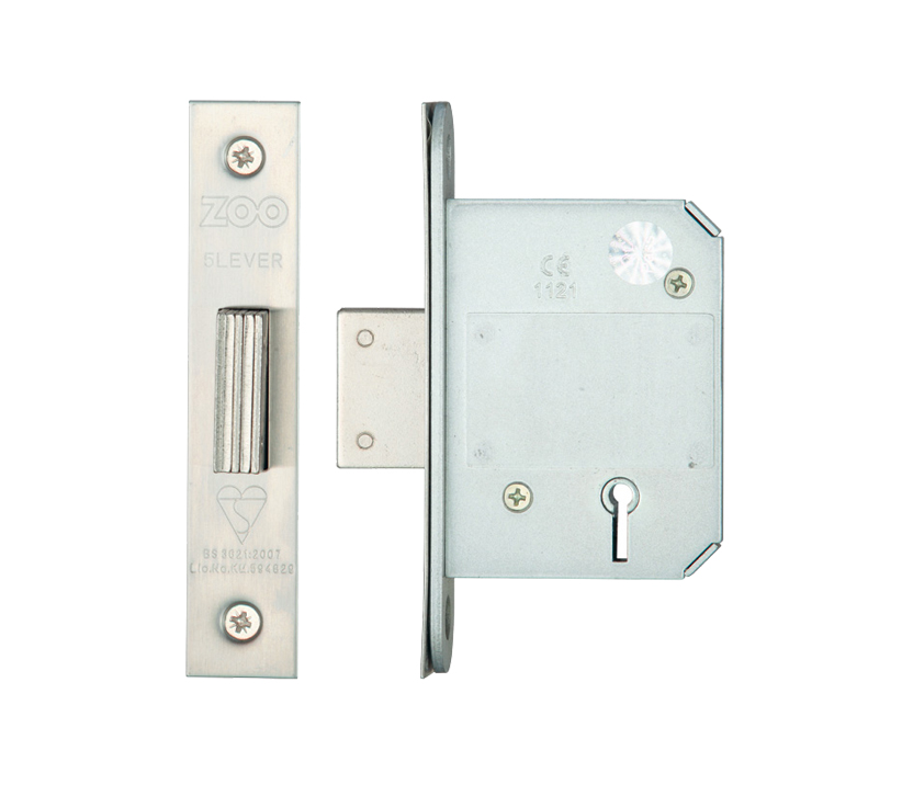Zoo Hardware British Standard 5 Lever Dead Lock (64mm Or 76mm), Satin Stainless Steel