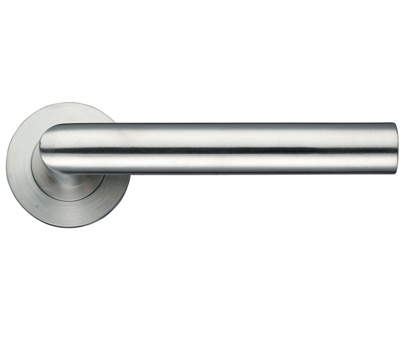 Zoo Hardware Zcs Architectural Mitred Lever On Round Rose, Satin Stainless Steel (sold In Pairs)