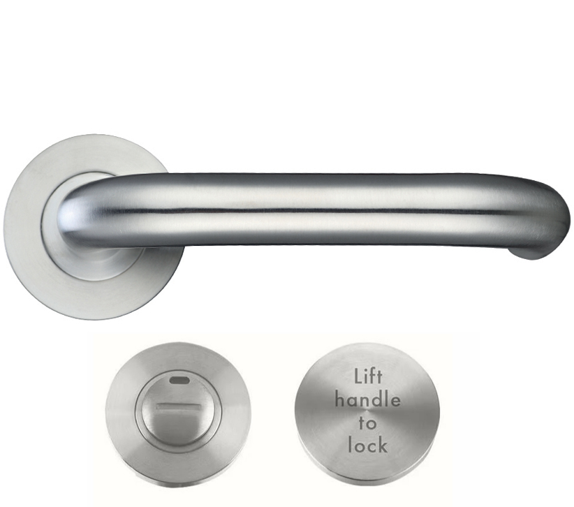 Zoo Hardware Zcs Architectural Rtd Lift To Lock Din Lever On Round Rose, Satin Stainless Steel  (sold In Pairs)