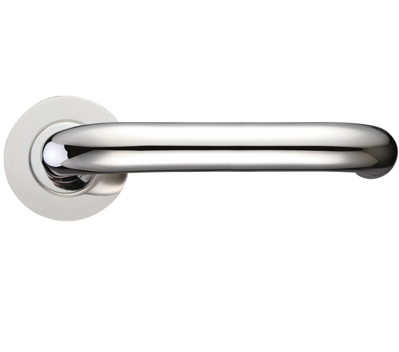 Zoo Hardware Zcs Architectural Rtd Lever On Round Rose, Polished Stainless Steel (sold In Pairs)
