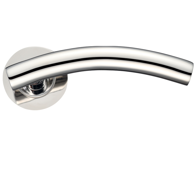 Zoo Hardware Zcs Architectural Arched T-bar Lever On Round Rose, Polished Stainless Steel (sold In Pairs)