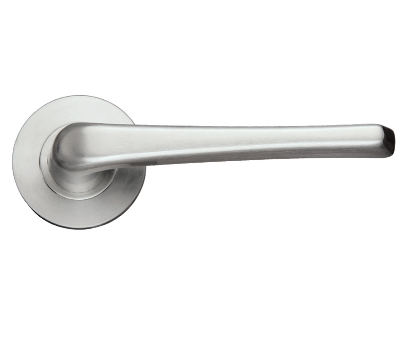 Zoo Hardware Zcs Architectural Atlas Lever On Round Rose, Satin Stainless Steel (sold In Pairs)