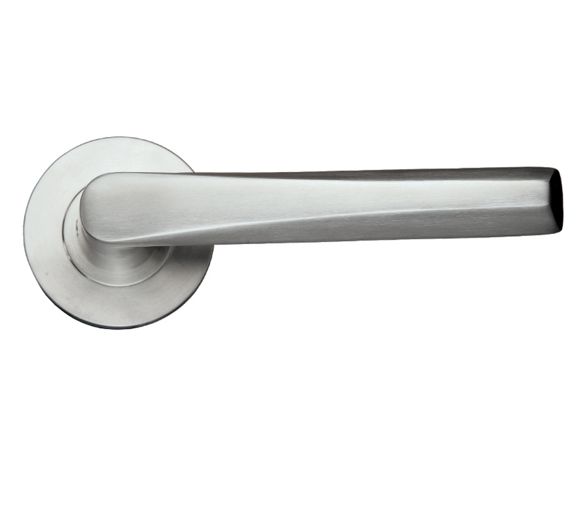 Zoo Hardware Zcs Architectural Designer Lever On Round Rose, Satin Stainless Steel (sold In Pairs)