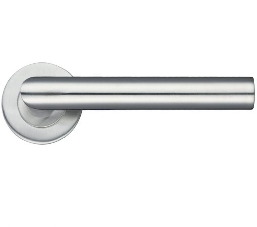 Zoo Hardware ZCS2 Contract Mitred Lever On Round Rose, Satin Stainless Steel (sold in pairs)