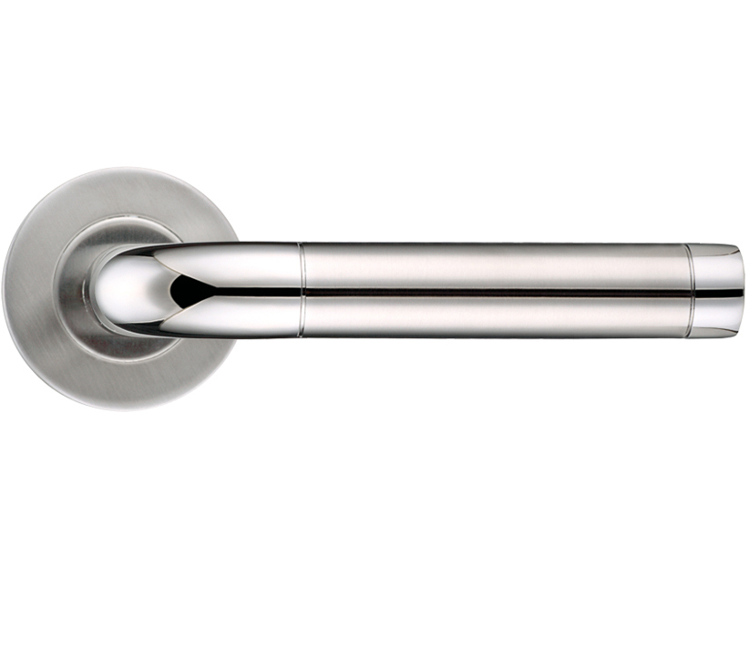 Zoo Hardware Zcs2 Contract Radius Lever On Round Rose, Dual Finish Polished & Satin Stainless Steel (sold In Pairs)