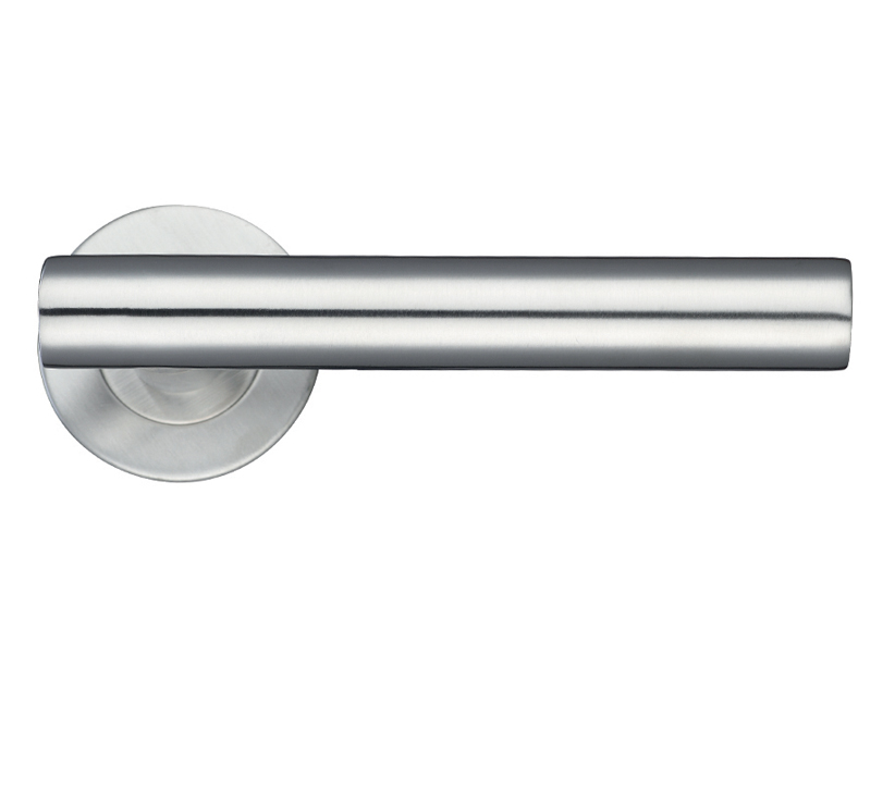 Zoo Hardware Zcs2 Contract T-bar Lever On Round Rose, Satin Stainless Steel (sold In Pairs)