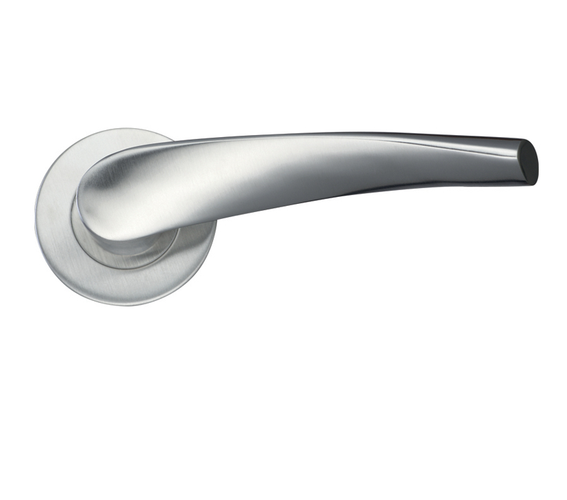 Zoo Hardware Zcs2 Contract Curved Lever On Round Rose, Satin Stainless Steel (sold In Pairs)