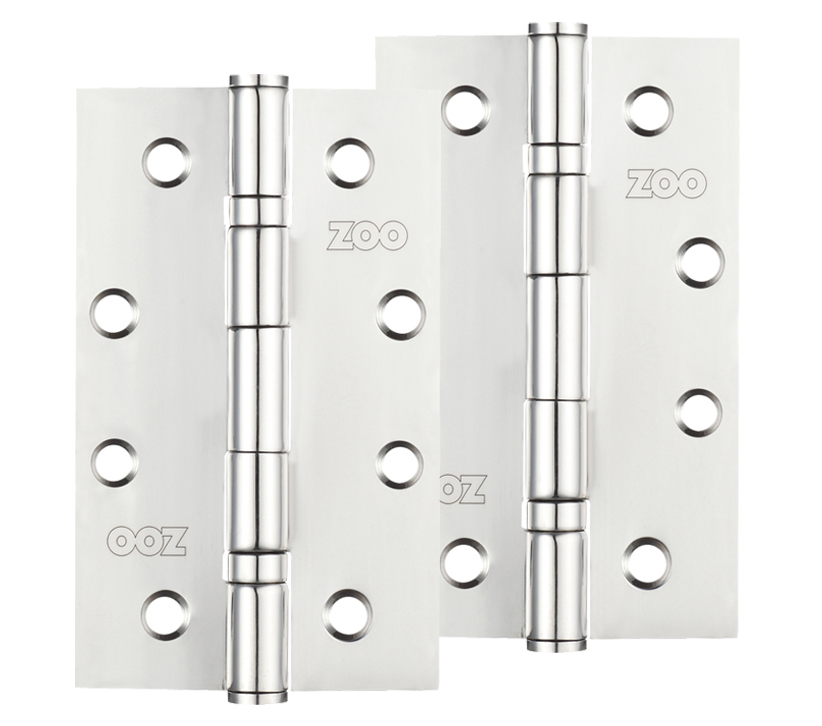 Zoo Hardware 4 Inch Grade 201 Slim Knuckle Bearing Hinge, Polished Stainless Steel  (sold In Pairs)