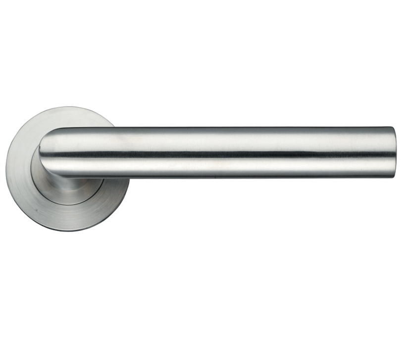 Zoo Hardware Zps Mitred Lever On Round Rose, Satin Stainless Steel (sold In Pairs)