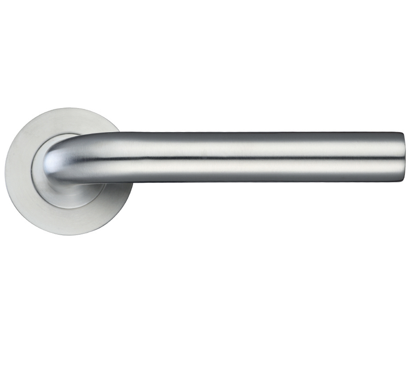 Zoo Hardware Zps Radius Lever On Round Rose, Satin Stainless Steel (sold In Pairs)