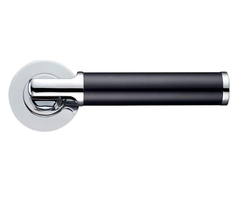Zoo Hardware Stanza Milan Lever On Round Rose, Dual Finish Polished Chrome & Matt Black (sold In Pairs)