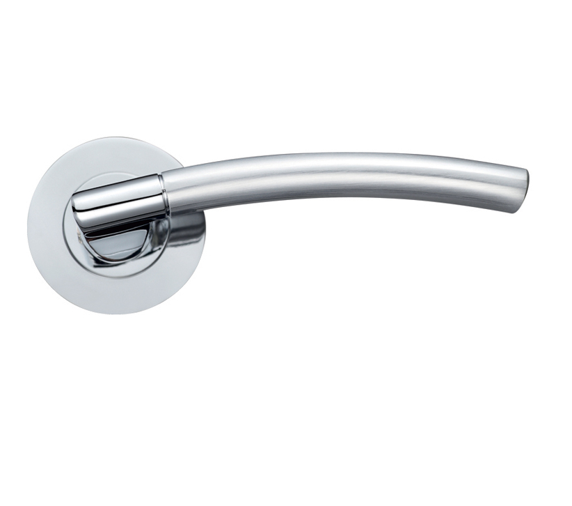 Zoo Hardware Stanza Amalfi Lever On Round Rose, Dual Finish Satin Chrome & Polished Chrome (sold In Pairs)