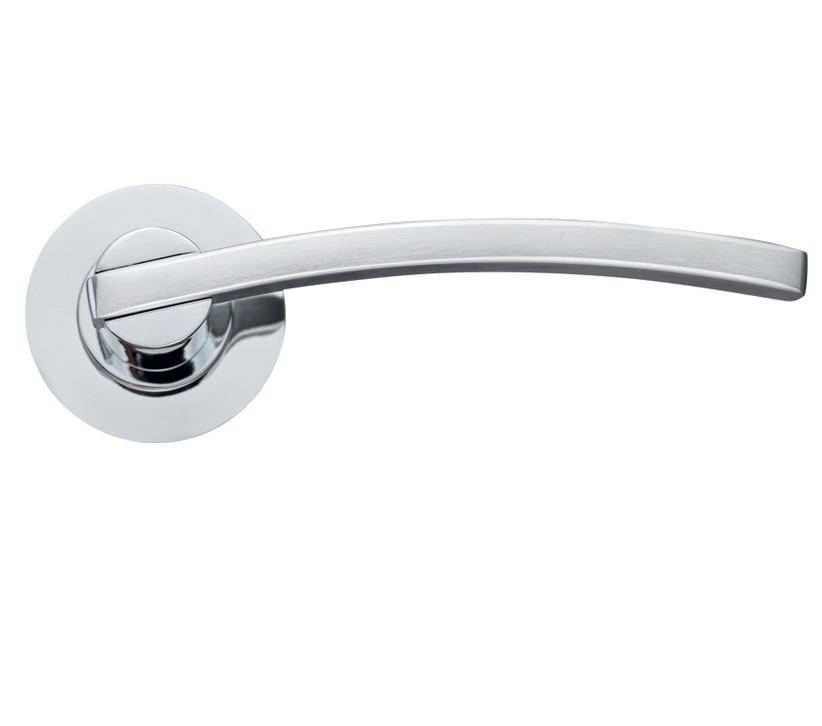 Zoo Hardware Stanza Adria Lever On Round Rose, Dual Finish Satin Chrome & Polished Chrome (sold In Pairs)