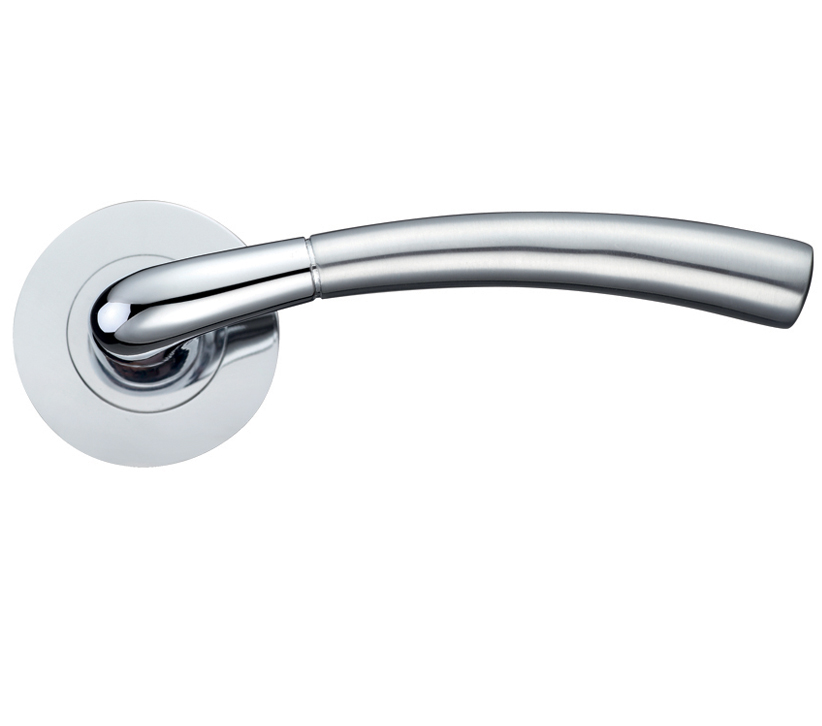 Zoo Hardware Stanza Saturn Lever On Round Rose, Dual Finish Satin Chrome & Polished Chrome (sold In Pairs)