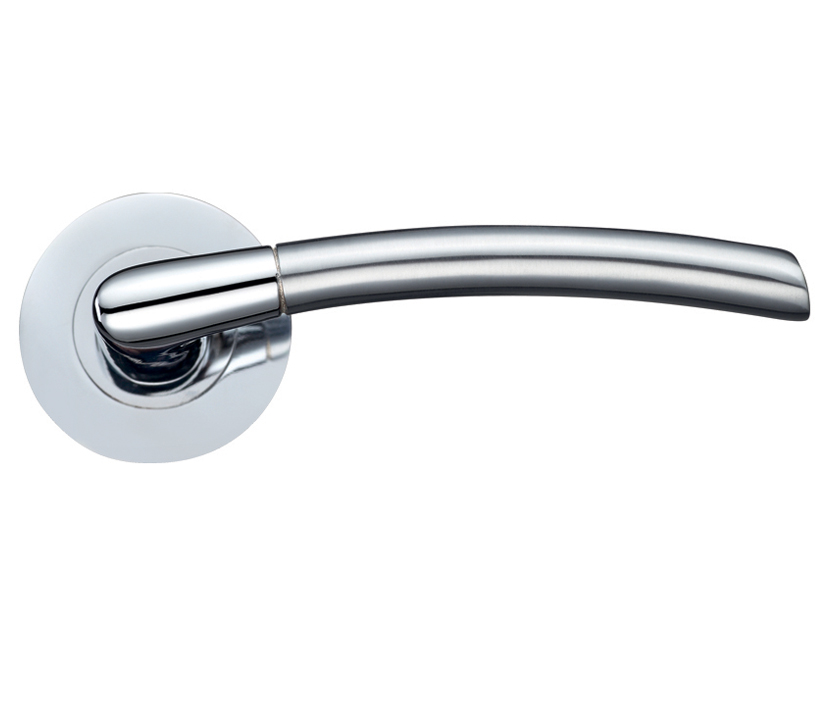 Zoo Hardware Stanza Olympus Lever On Round Rose, Dual Finish Satin Chrome & Polished Chrome (sold In Pairs)