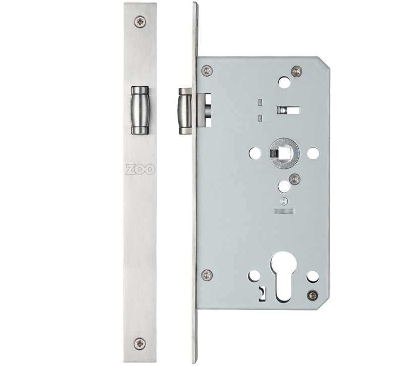 Zoo Hardware Vier 72mm C/c Din Roller Latch (square Or Radius Profile), Satin Stainless Steel