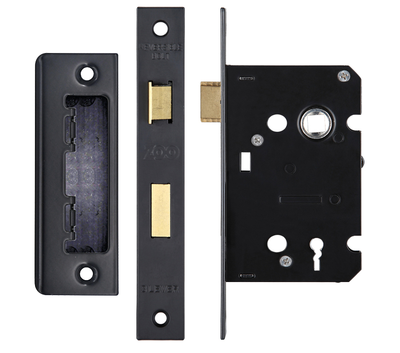 Zoo Hardware 3 Lever Contract Sash Lock (64mm Or 76mm), Powder Coated Black
