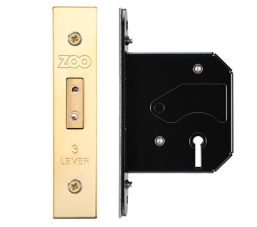 Zoo Hardware 3 Lever Uk Replacement Dead Lock (65.5mm Or 78mm), Pvd Stainless Brass