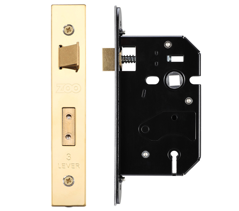 Zoo Hardware 3 Lever Uk Replacement Sash Lock (65.5mm Or 78mm), Pvd Stainless Brass