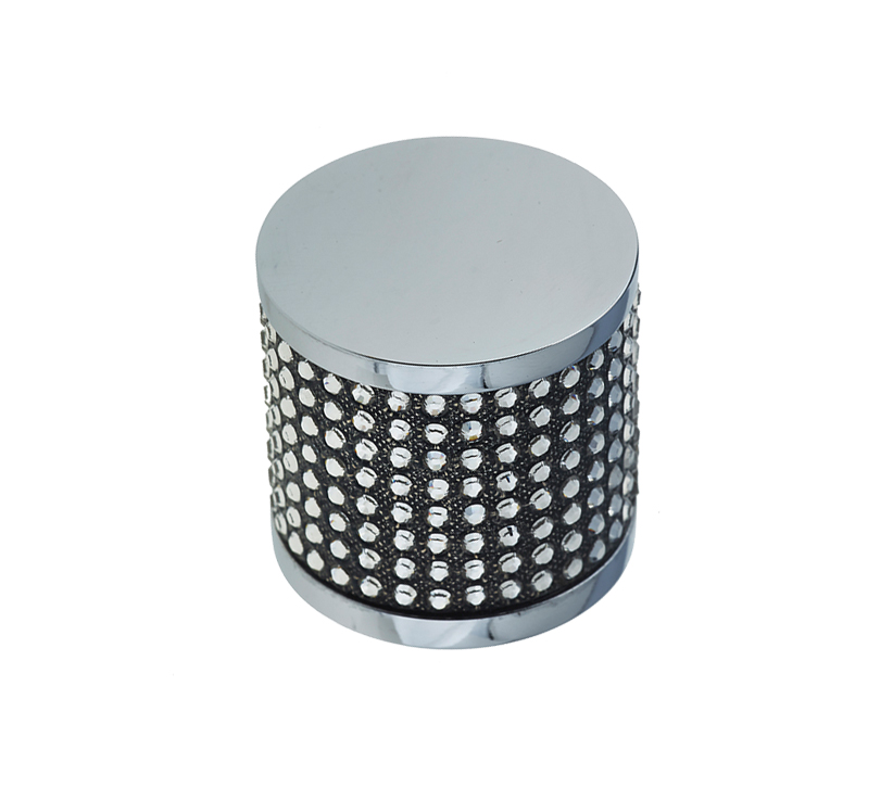 Frelan Hardware Cylindrical Cabinet Knob (28mm X 27mm), Polished Chrome With Swarovski Crystal