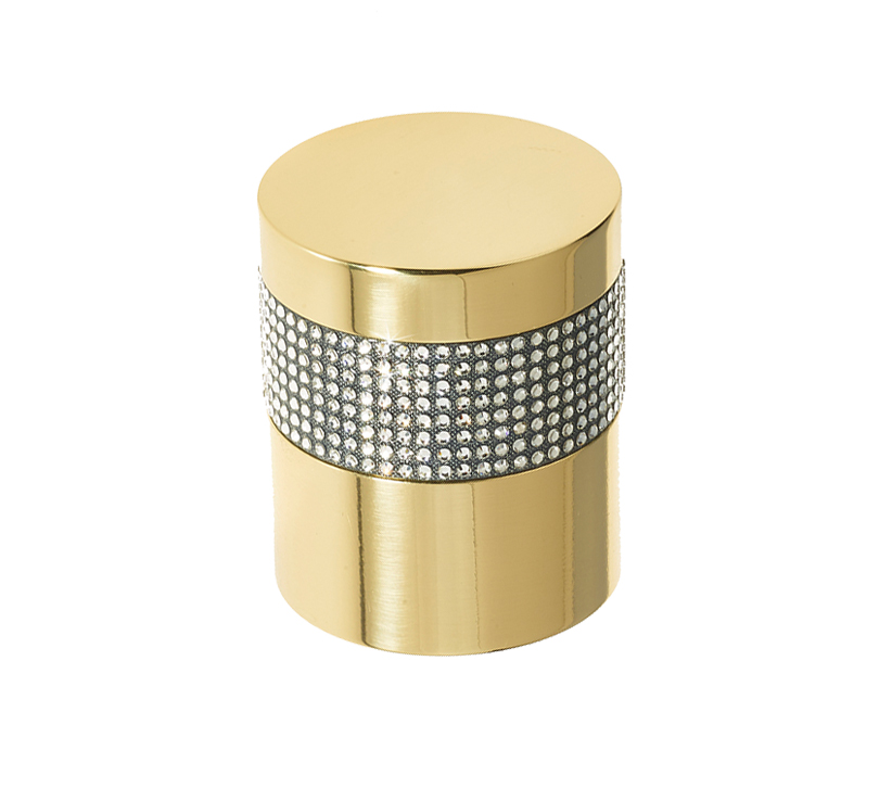 Frelan Hardware Cylindrical Mortice Door Knob, Polished Brass With Swarovski Crystal On A Black Band